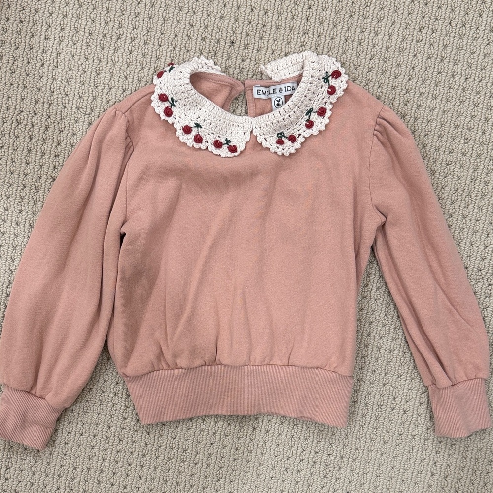 Emile et Ida Blush Sweater with Embroidered Collar